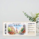 Bewerkbaar ticket voor Paris Plane Boarding Pass Kaart (Staand voorkant)