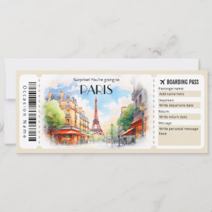 Bewerkbaar ticket voor Paris Plane Boarding Pass Kaart