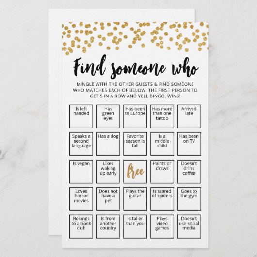 Bewerkbaar Vind Iemand Die Spel Bingo spel (Voorkant / Achterkant)