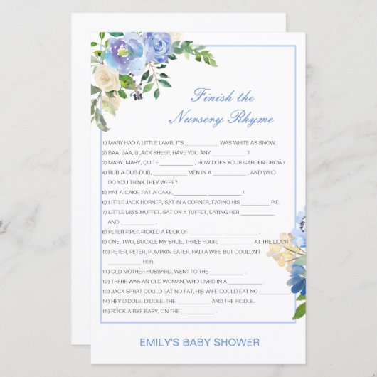 Bewerkbaar Voltooi het Nursery Rhyme met Antwoord (Voorkant / Achterkant)