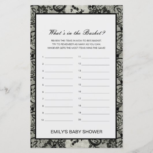 Bewerkbaar wat is er in het Basket Baby shower Gam (Voorkant)