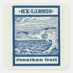 Bewerkbaar Zeemeeuw Over een Golf Ex Libris Vierkante Sticker