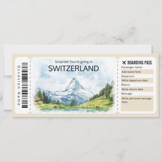 Bewerkbaar Zwitserland Vliegticket, Zwitserland Kaart (Voorkant)