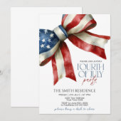 Bewerkbare 4 juli feestuitnodiging met Red Whi Kaart (Voorkant / Achterkant)
