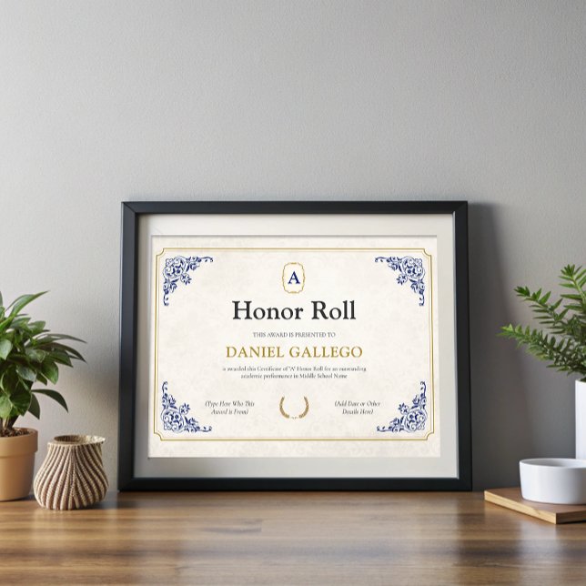 Bewerkbare A Honor Roll Certificaat Sjabloon Award (Editable A Honor Roll Certificate Template Award)
