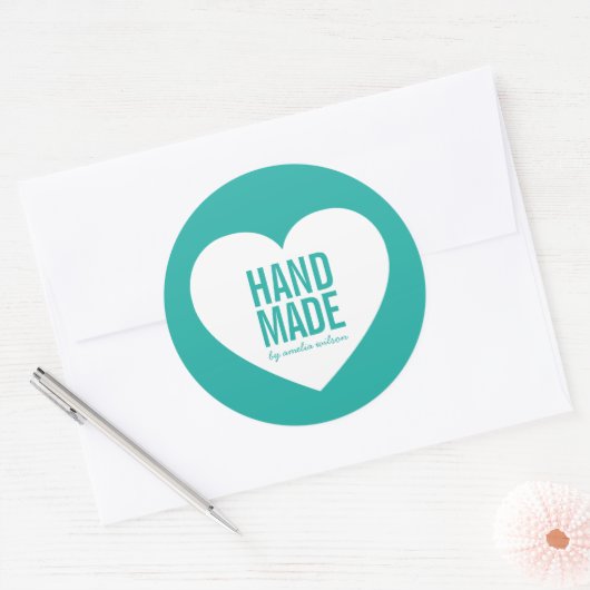 Bewerkbare Achtergrond Kleur Handmade Modern Heart Ronde Sticker (Envelop)