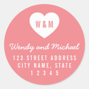 Bewerkbare achtergrond kleur Monogram hartadres Ronde Sticker