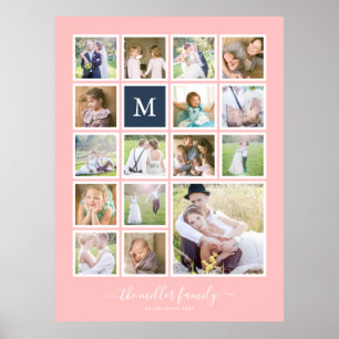 Bewerkbare achtergrond Kleurmonogram Fotocollage Poster