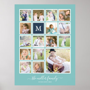 Bewerkbare achtergrond Kleurmonogram Fotocollage Poster