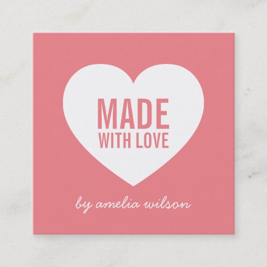 Bewerkbare achtergrondkleur gemaakt met liefdeshar vierkante visitekaartje (Voorkant)