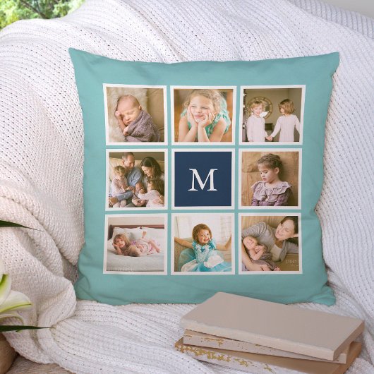 Bewerkbare achtergrondkleur Monogram foto collage Kussen
