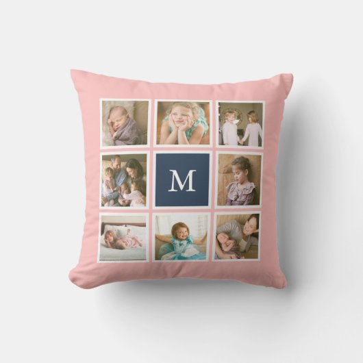 Bewerkbare achtergrondkleur Monogram Fotocollage Kussen (Voorkant)