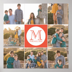 Bewerkbare achtergrondkleur Ronde monogram foto Poster