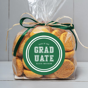 Bewerkbare achtergrondkleur Varsity Graduate Ronde Sticker