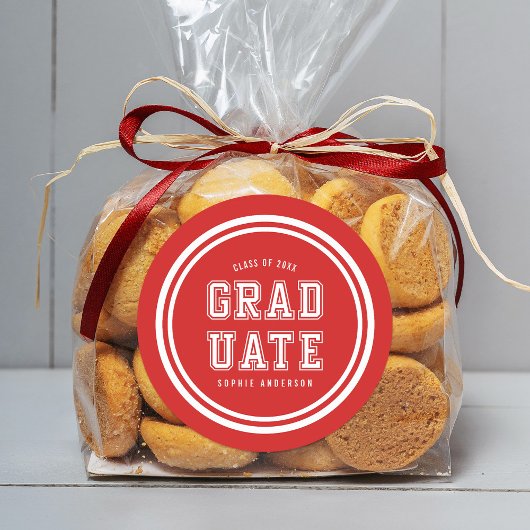 Bewerkbare achtergrondkleurvariatie Afstuderen Ronde Sticker