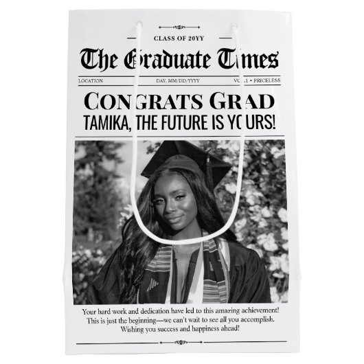 Bewerkbare Afstuderen Gift Afstuderen Krant Medium Cadeauzakje (Achterkant)