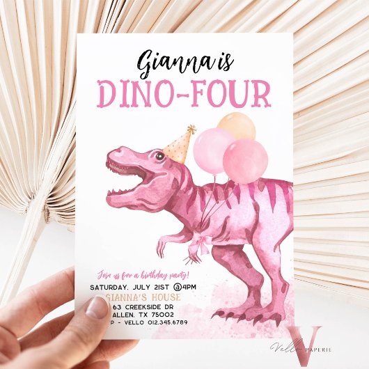 Bewerkbare AGE Roze T-Rex Dinosaurs Verjaardag Fun Kaart