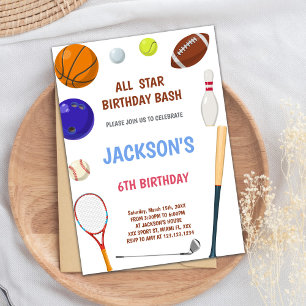 Bewerkbare All-Star Boys Athletic Party Uitnodigen Kaart