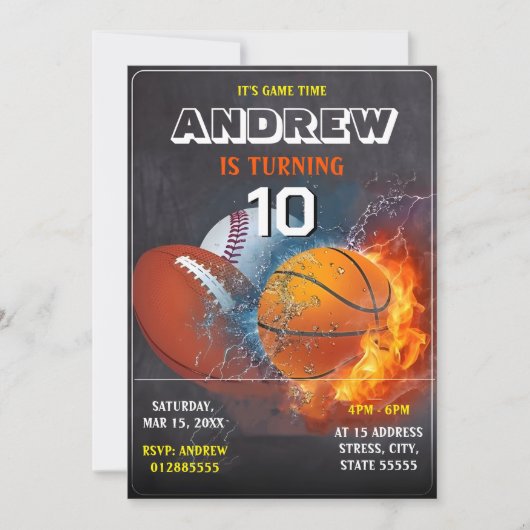 Bewerkbare All Star Sports verjaardagsuitnodiging Kaart (Voorkant)