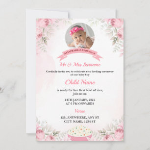 Bewerkbare Annaprashan Invitation Kaart Girl