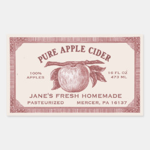 bewerkbare appelcider-label rood en ivoor rechthoekige sticker