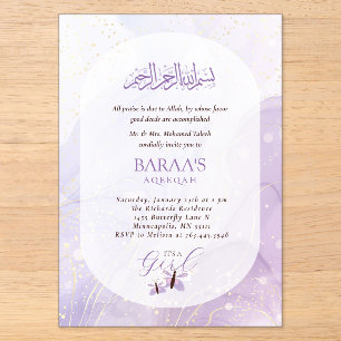 Bewerkbare Aqiqah voor Baby Het is een meisje Acryl Uitnodigingen