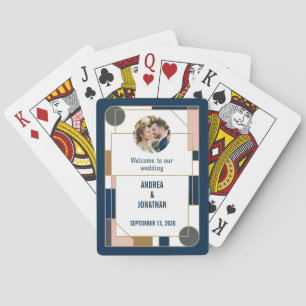 Bewerkbare Art Deco Trouwuitnodiging met Foto Po Pokerkaarten