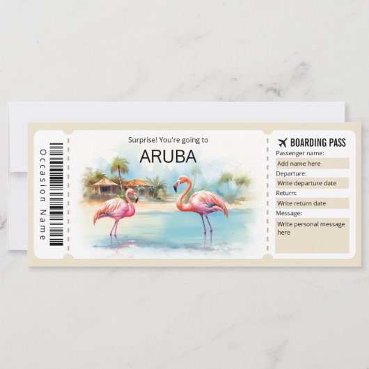Bewerkbare Aruba Vliegticket Boarding Pass Kaart (Voorkant)