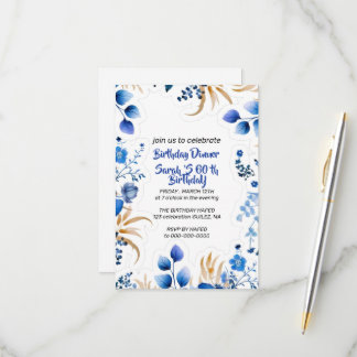 Bewerkbare babyblauwe en zilveren bloemen uitnodig RSVP kaartje