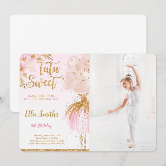 Bewerkbare Ballerina Foto Uitnodiging (Voorkant / Achterkant)