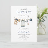 Bewerkbare Baseball Baby shower Boy Kaart (Staand voorkant)