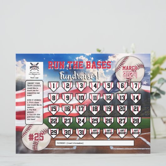Bewerkbare Baseball Kalender Fundraiser Flyer Nede Kaart (Staand voorkant)