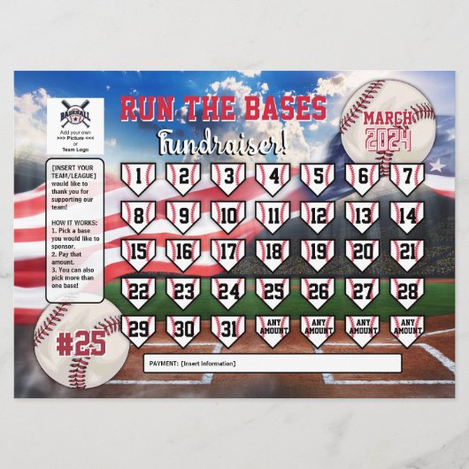 Bewerkbare Baseball Kalender Fundraiser Flyer Nede Kaart (Voorkant)