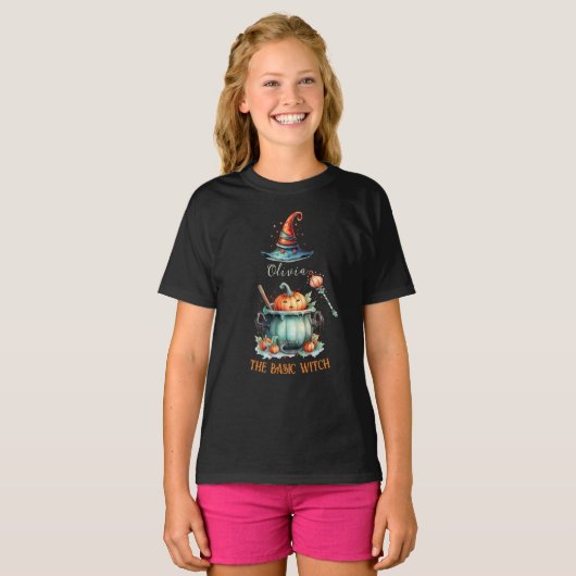 Bewerkbare Basic Witch Pumpkin Spice Jeugd Hallowe T-shirt (Voorkant volledig)