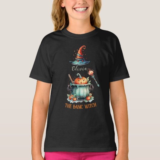 Bewerkbare Basic Witch Pumpkin Spice Jeugd Hallowe T-shirt (Voorkant)