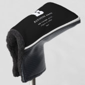 Bewerkbare bedrijfsnaam en slogan | Zwart & Wit Golfheadcover (3/4 voorkant)