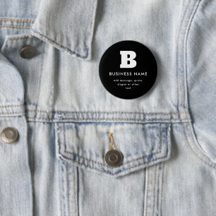 Bewerkbare bedrijfsnaam en slogan Zwart & Wit Ronde Button 5,7 Cm