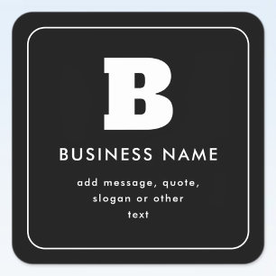 Bewerkbare bedrijfsnaam & slogan Zwart & Wit Vierkante Sticker