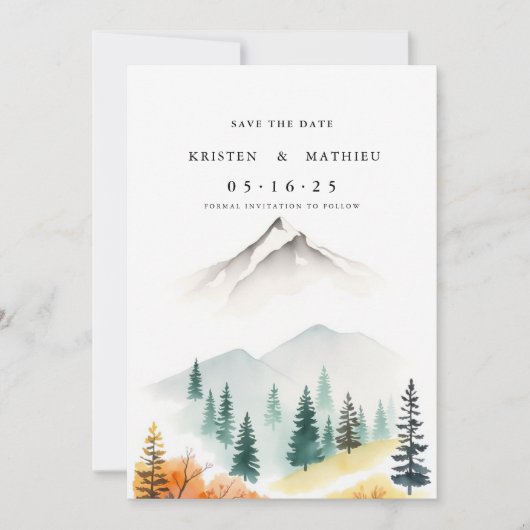 bewerkbare berg in het bos save the date (Voorkant)
