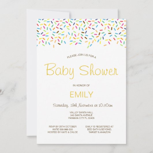 Bewerkbare besprenkeld baby shower uitnodiging (Voorkant)