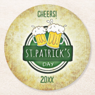 Bewerkbare bierpullen St. Patrick's Day Ronde Kartonnen Onderzetter