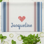 Bewerkbare blauwe beige gestreepte keukenhanddoek (Gevouwen)