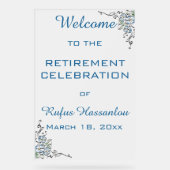 Bewerkbare Blauwe Bloemen Viering Acryl Bord (Voorkant)