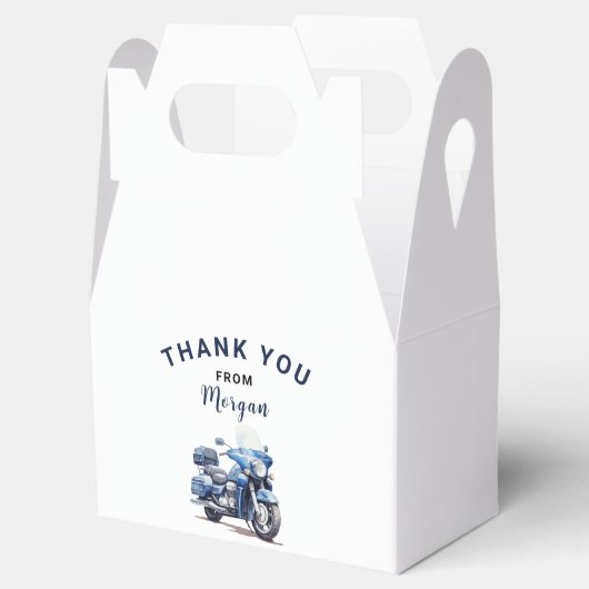 Bewerkbare Blauwe Motorfiets Verjaardagsgeveldoos Bedankdoosjes (Geopend)