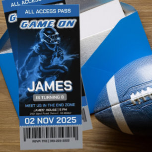 Bewerkbare Blauwe Voetbal Ticket Uitnodiging