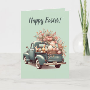 Bewerkbare blauwe vrachtwagen Bunny en Easter Eggs Kaart