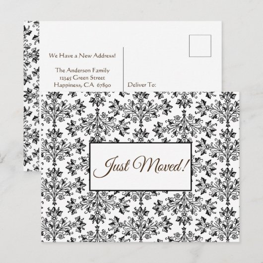 Bewerkbare Bloemen Damast Zwart op Wit Net Verplaa Briefkaart (Voorkant / Achterkant)