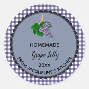 Bewerkbare Blue Gingham Grape Jelly Label Stickers