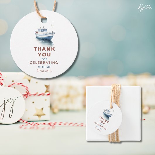 Bewerkbare Boat Circle Favor/ Bedankt Label - Boy