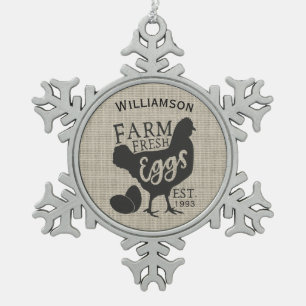 Bewerkbare Boerderij Stijl Familie Boerderij Eiere Tin Sneeuwvlok Ornament